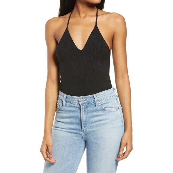 AFRM Bnwot Womens "Hara" T-Back Black Ribbed Bodysuit Sz Medium - Picture 1 of 7